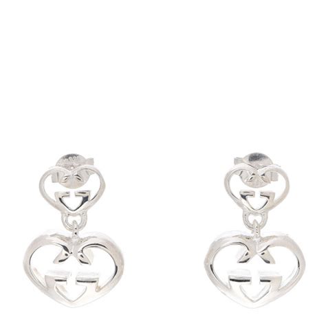 gucci britt double g heart drop earrings|GUCCI Sterling Silver Britt Double Heart Drop .